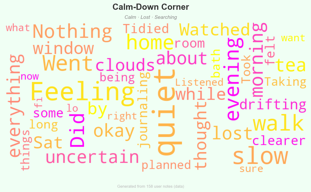 Word cloud showing how people in Calm-Down Corner are feeling today